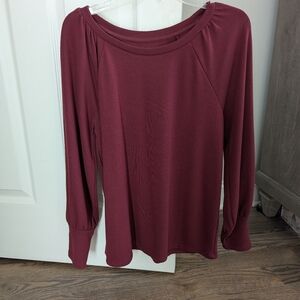 LOFT Burgundy Wine Long Sleeve Blouse, SIZE S